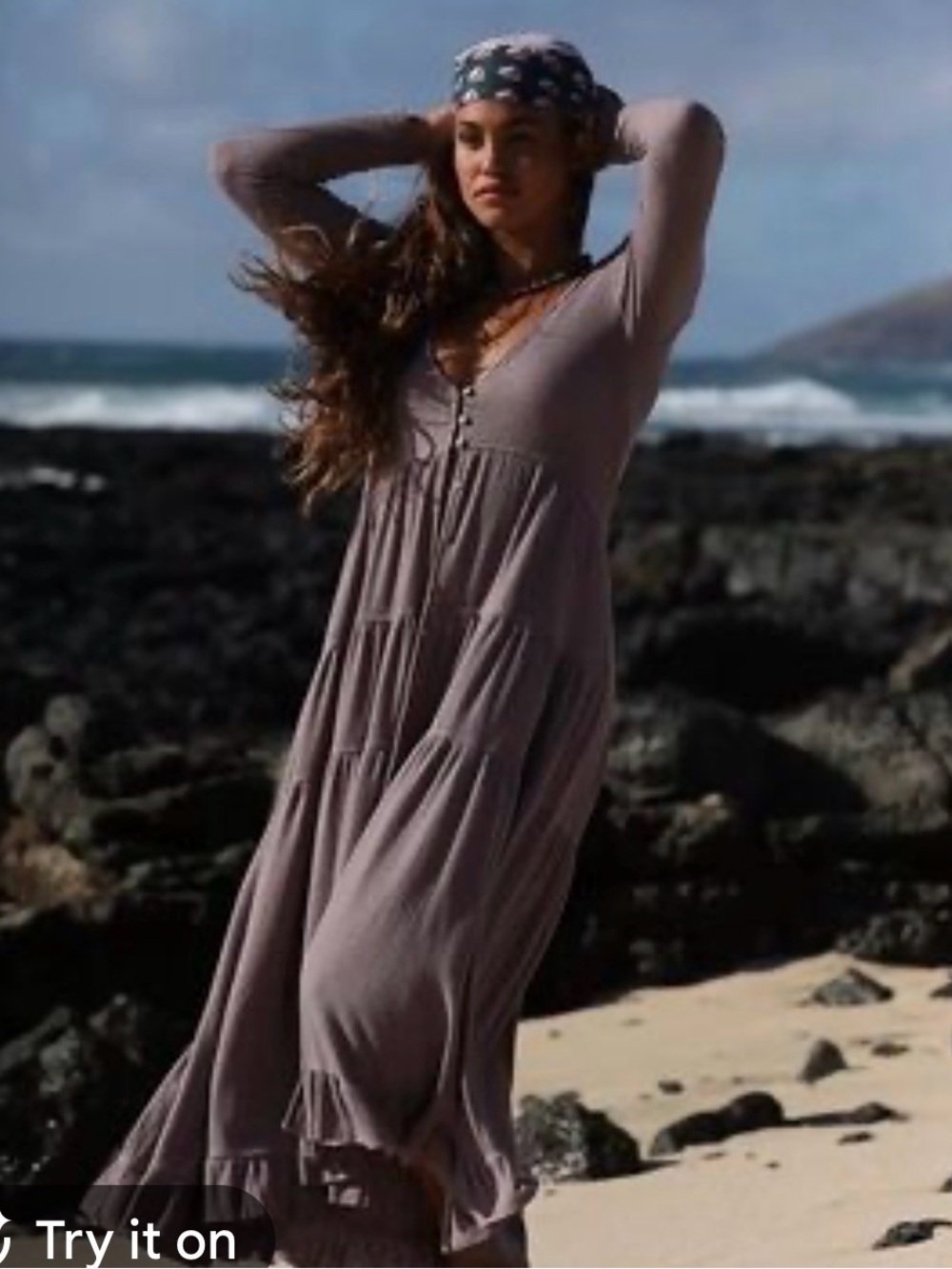 Free People Shania   Mauve Long Sleeve Tiered Maxi Dress